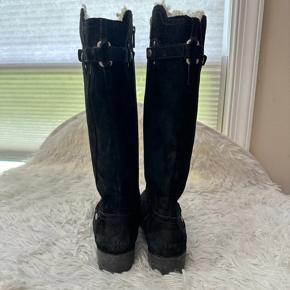 UGG Jillian Shearling Lined Black Suede Riding Zip Tall Winter Boots sz 7